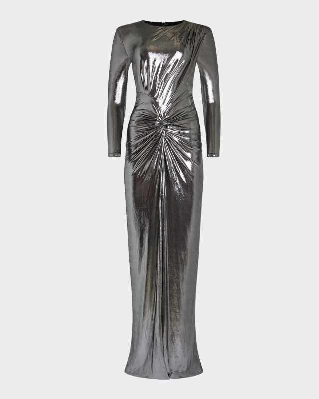 Fenella Metallic Long-Sleeve Twist Dress